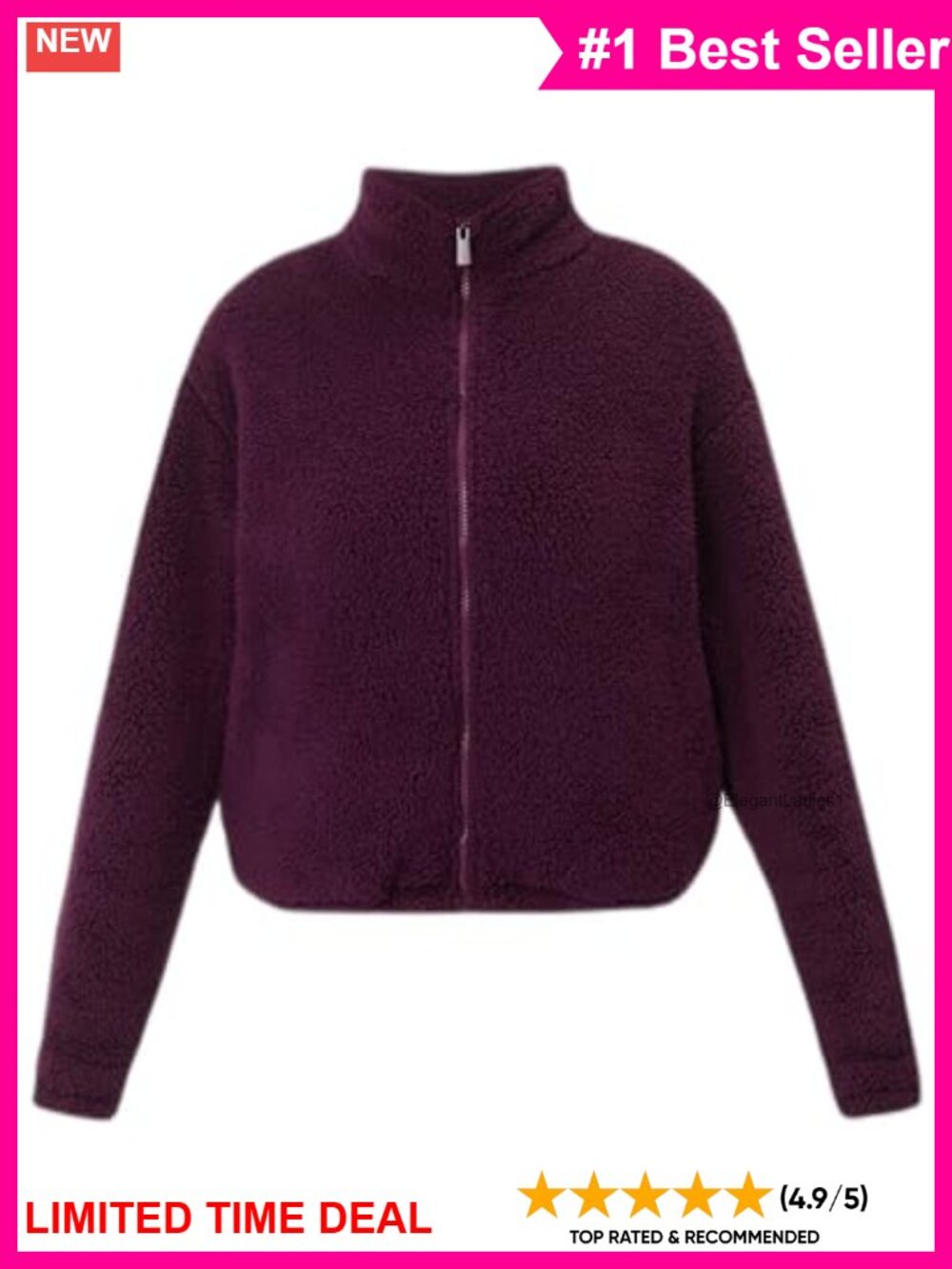 Sherpa Fleece Zip Up Sweatshirt Funnel Neck Relaxed Fit